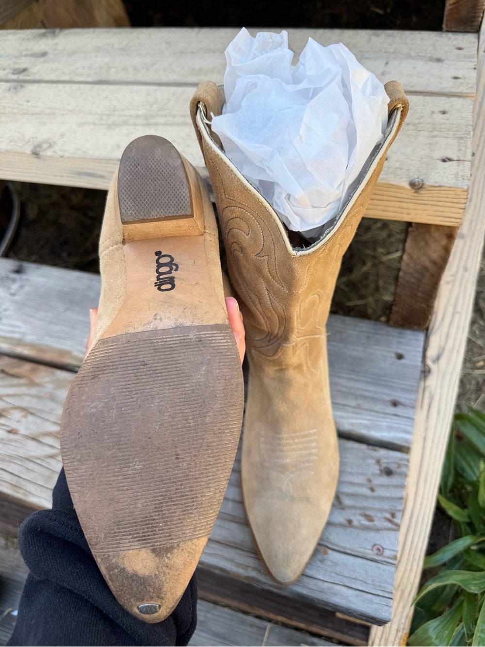 80’s 90’s Vintage Dingo Tan Soft Suede Western Heeled Cowboy Boots - Picture 6 of 6